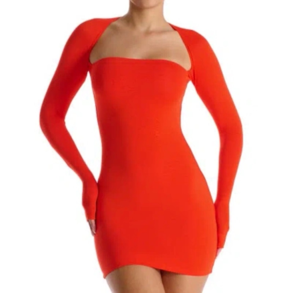 Naked Wardrobe Vibrant Red Long Sleeve Dress - size M